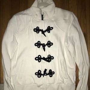 “Jack.” Cream White Black Rope Fleur de Lis Toggle Sweatshirt Jacket Coat Large